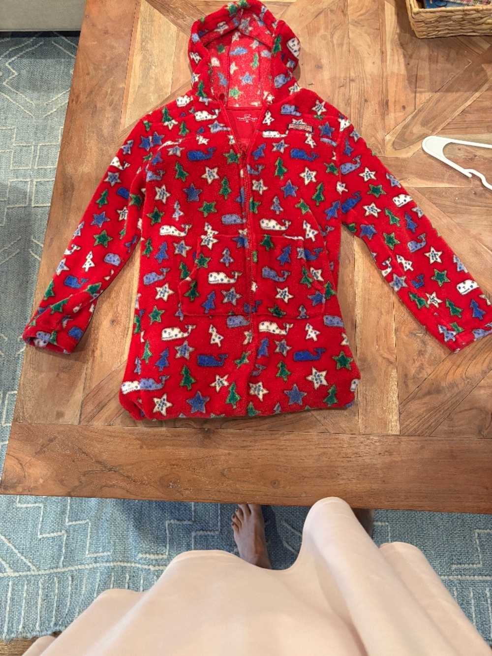 Vineyard Vines Holiday Whale Fleece Hooded One piece pajamas